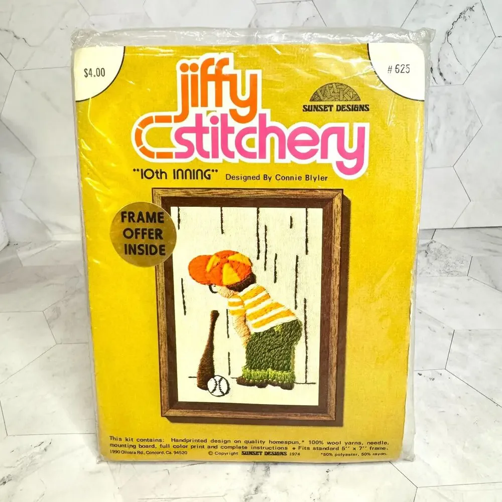6 Vtg SEALED Sunset Jiffy Stitchery Crewel Embroidery Kits Connie Blyler NOS